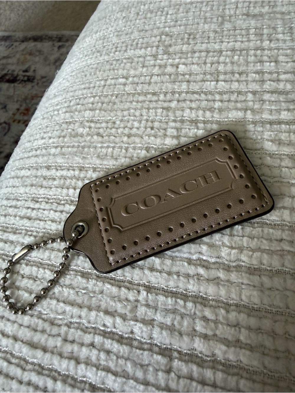 Coach 3.5 inch Large Taupe Leather Hangtag with Ball Chain